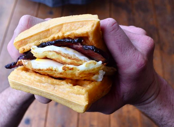 Chili Cheese Gluten-free Waffle Breakfast Sandwich