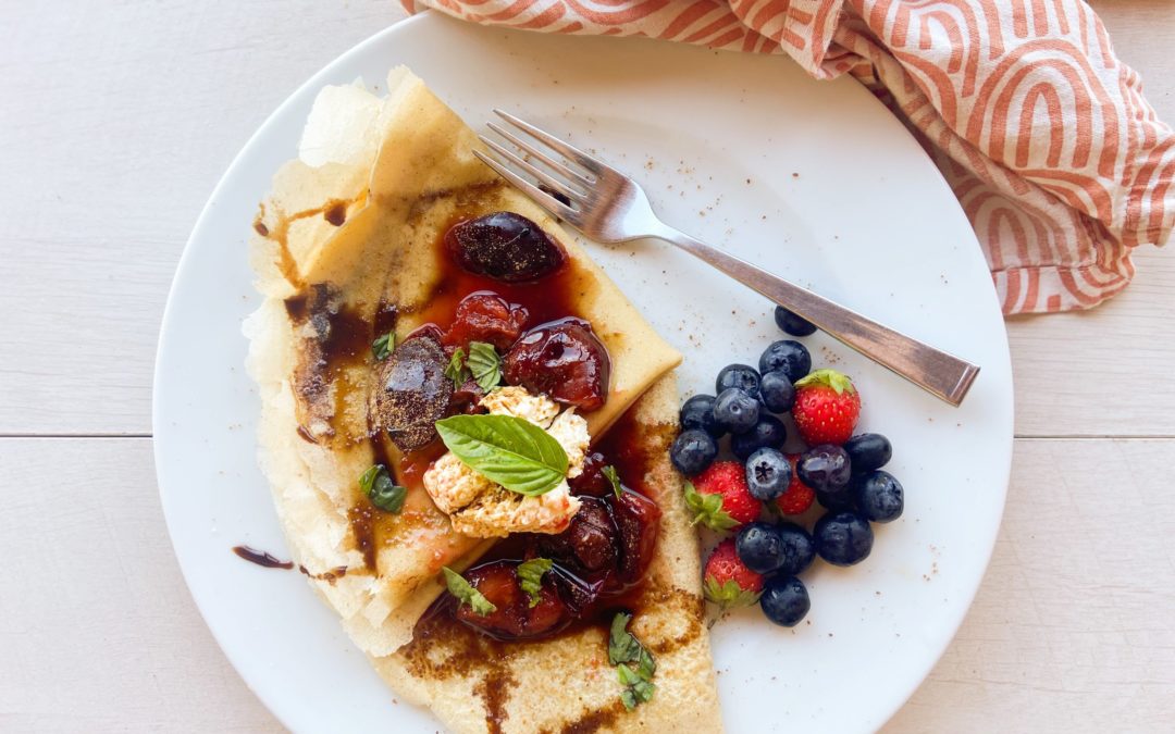 Crepes with Plum Sauce and Balsamic Reduction